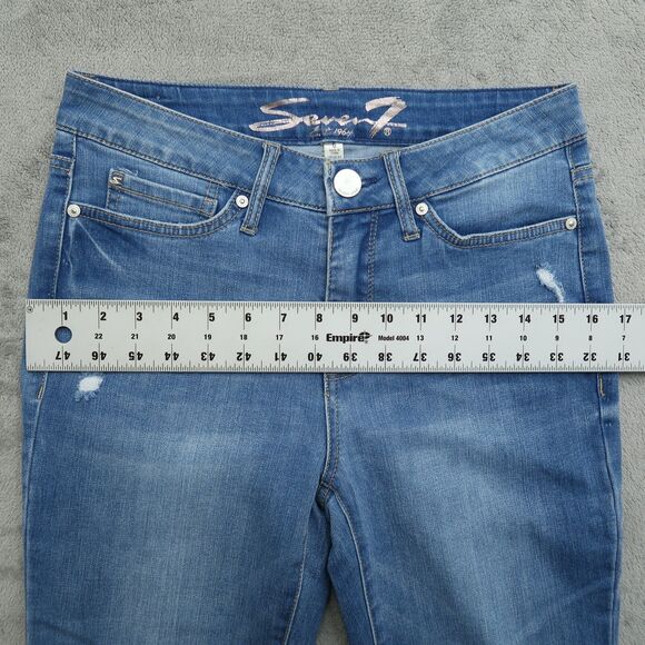 Seven7 Jeans Women's 6 Blue Mid-Rise Straight Crop Denim 24.5" Inseam Distressed - Picture 5 of 16